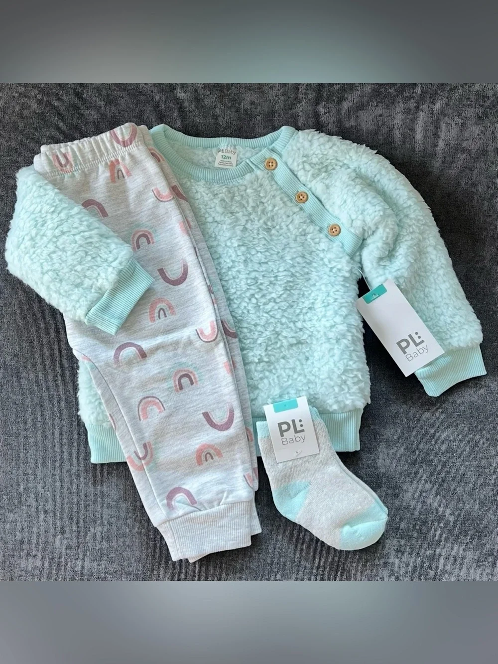 NWT PL Baby Fuzzy Sweater Set Size 12 Months